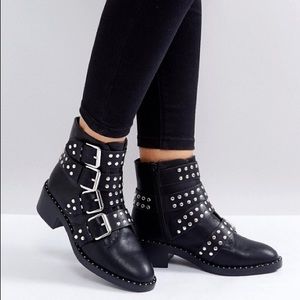 Studded Punk Retro Strappy Ankle Boots